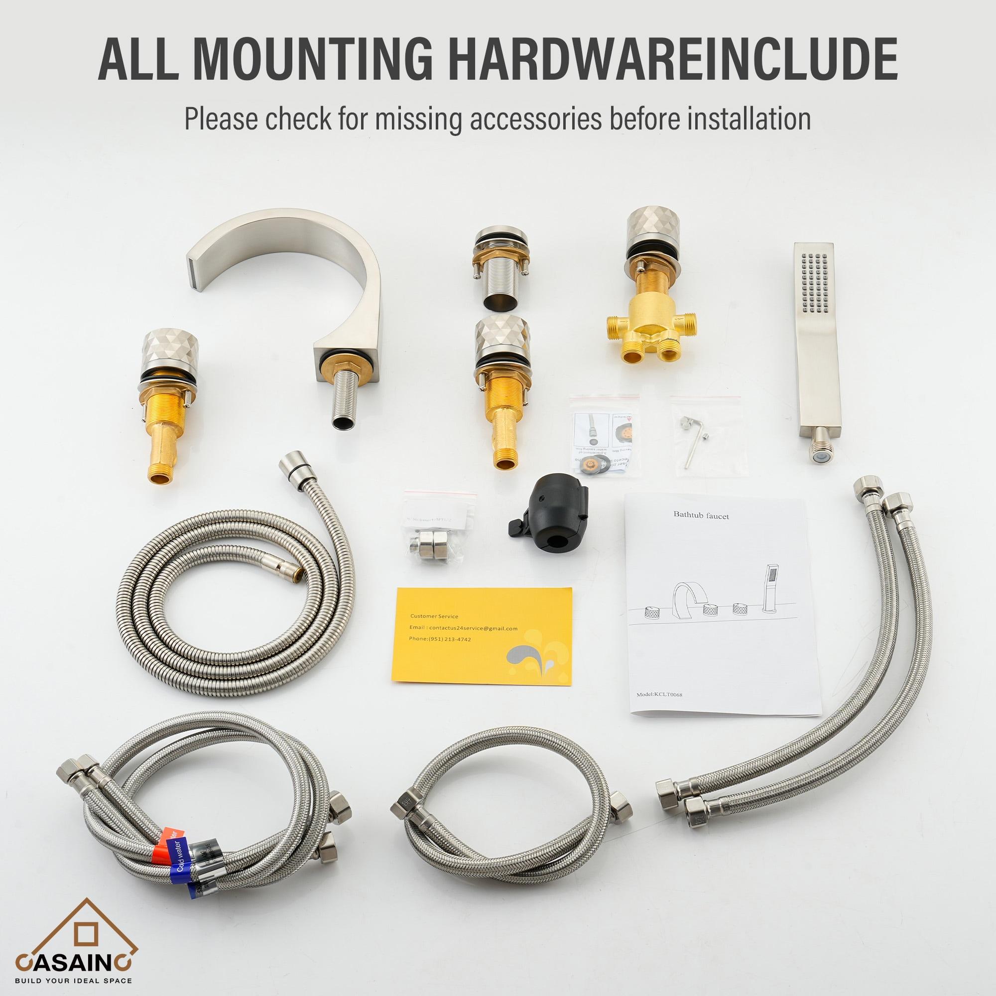 3 Handles Deck Mounted Bathroom Tub Faucet Trim with Handshower