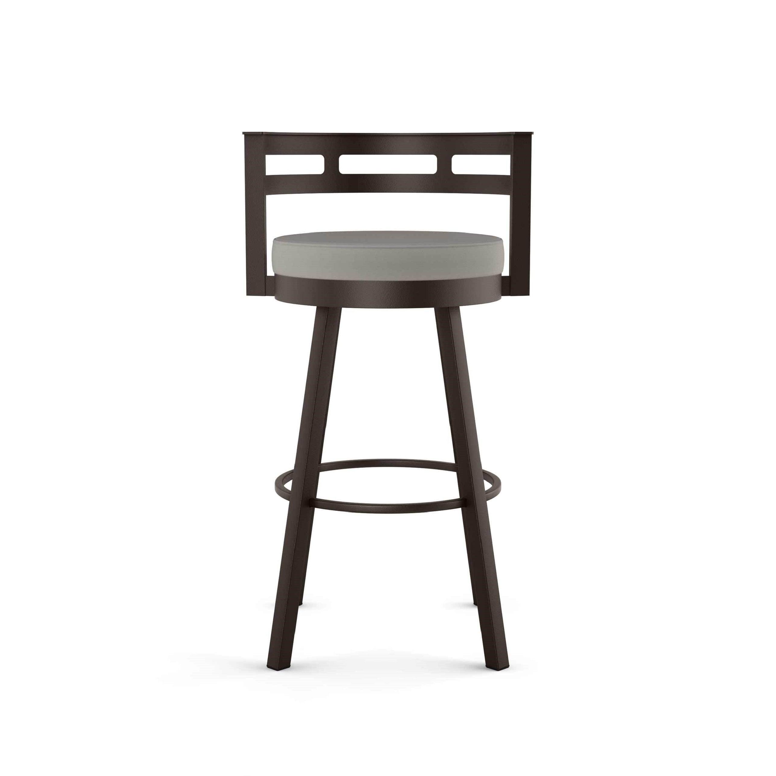 Amisco Render 26" Counter Height Barstool, Swivel Stool with Backrest and Metal Base for Kitchen Island or Bar - Taupe Grey Faux Leather/Dark Brown Metal/Counter Height