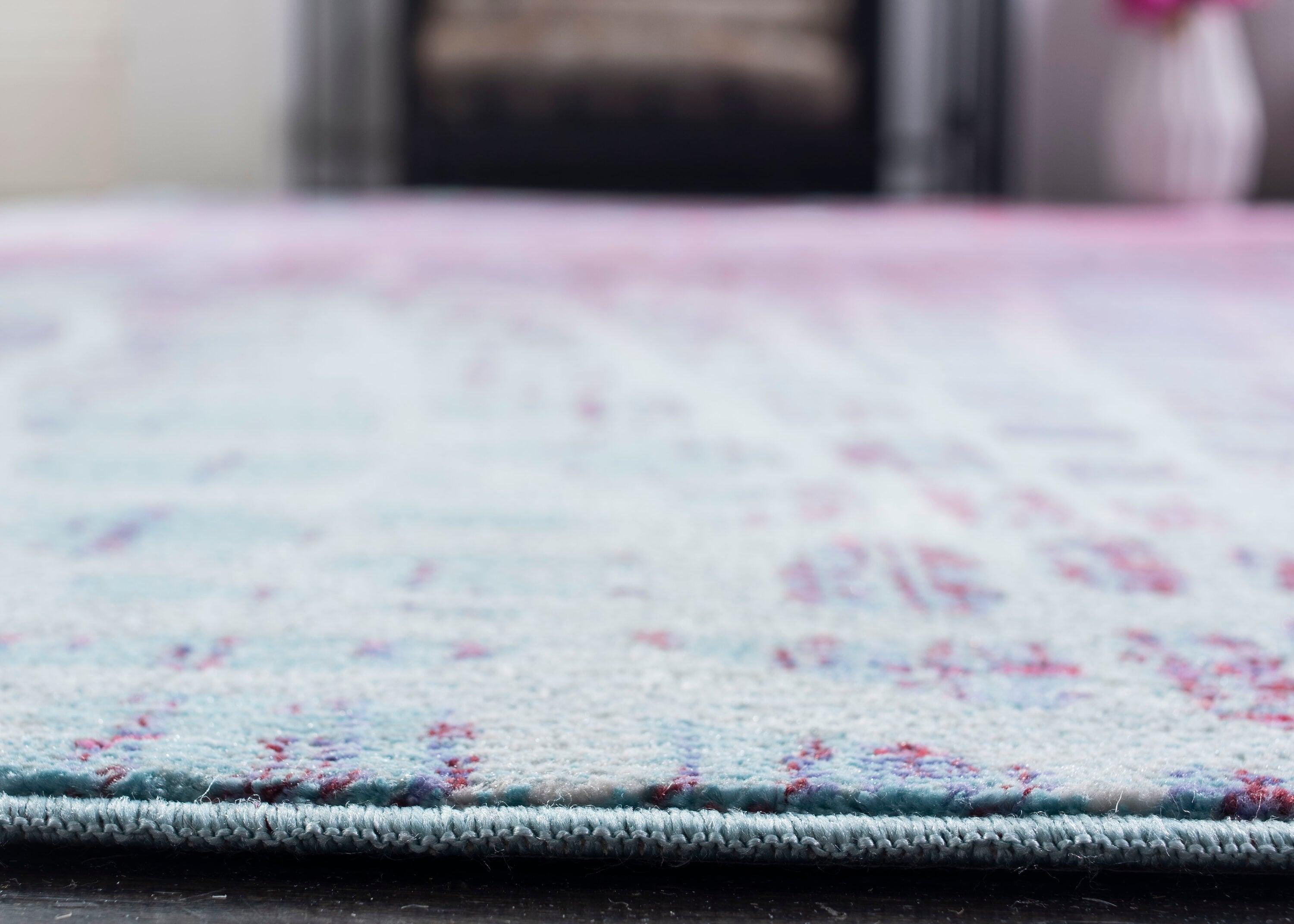 SAFAVIEH Valencia Nurten Abstract Polyester Area Rug, Blue/Fuchsia, 4' x 6'