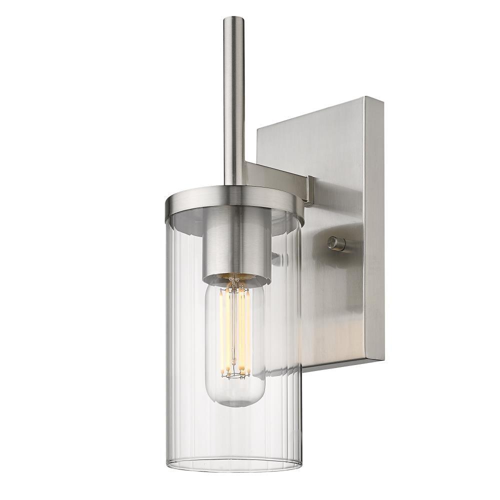 Golden Lighting Winslett 1-Light Wall Sconce in Pewter with Ribbed Clear Glass