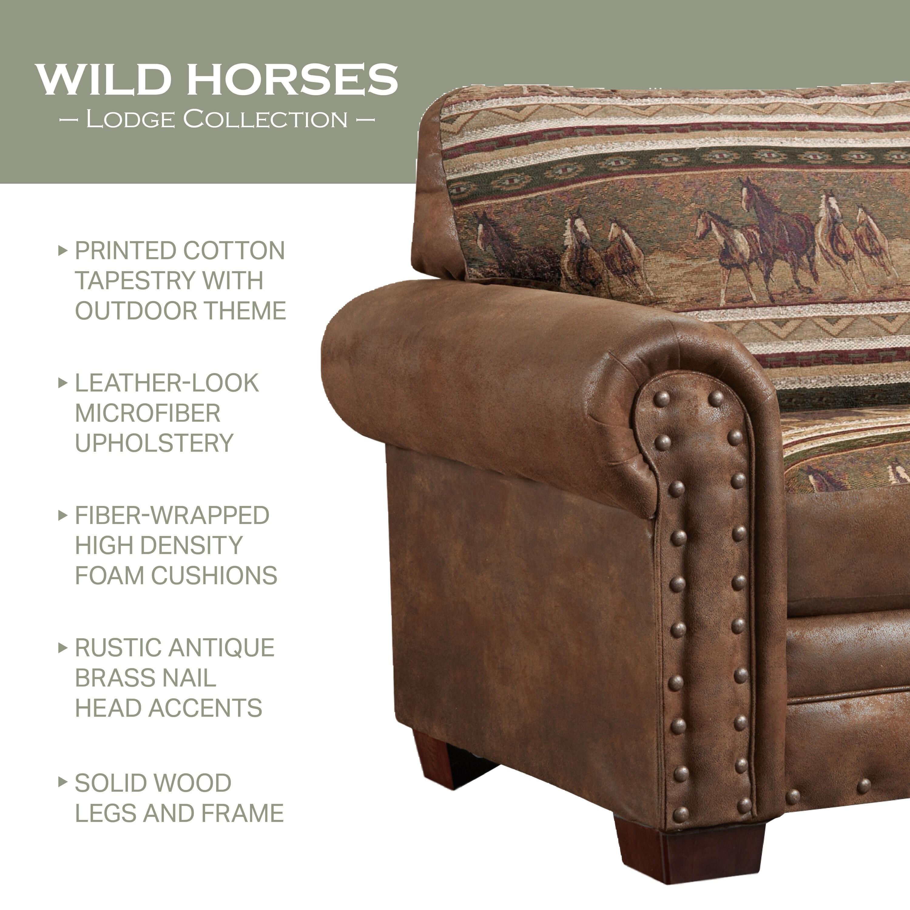 American Furniture Classics Microfiber Wild Horses Arm Chair in Brown