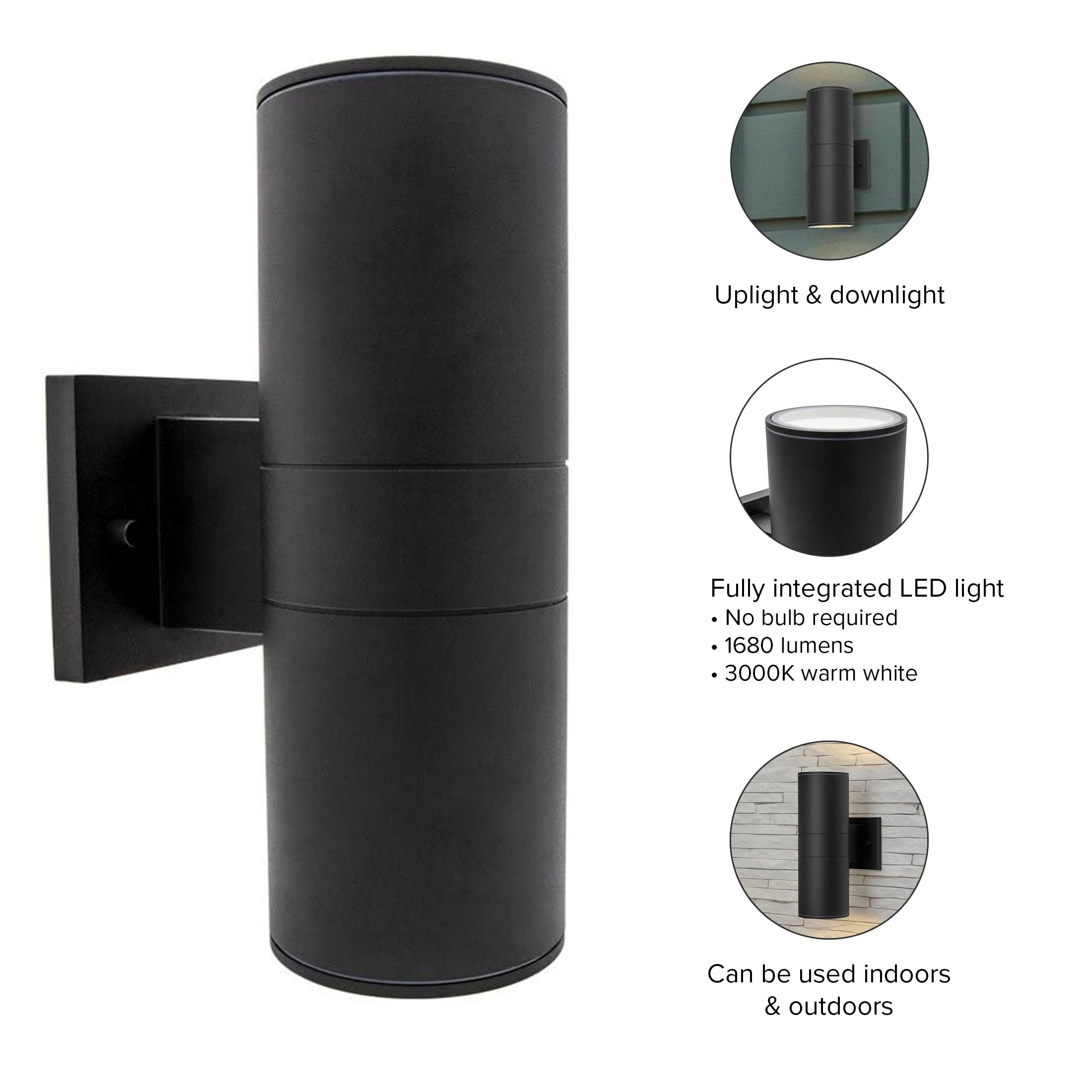 Maxxima Cylinder LED Outdoor Wall Light - Modern Wall Wash Up and Down Porch Light, 24 Watt, 3000K Warm White,