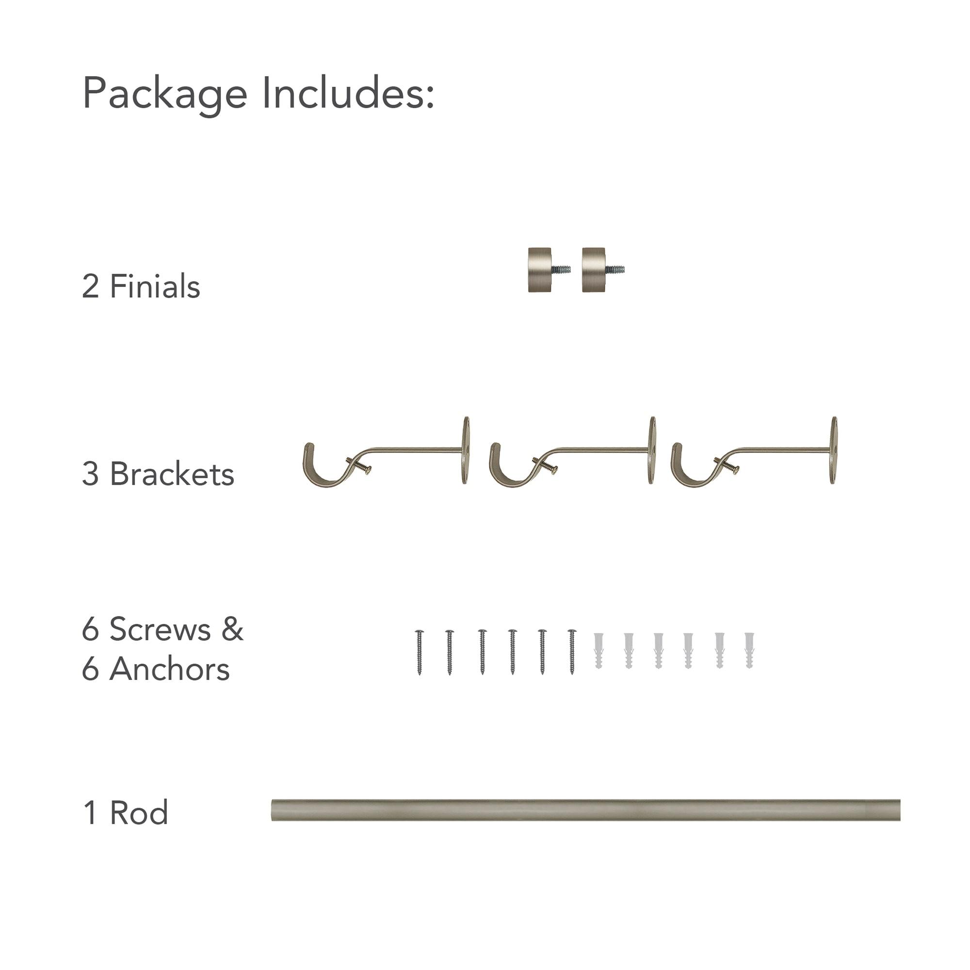 Serena 1" Window Drapery Single Curtain Rod with Contemporary Cap Finial - 86" - Pewter - Elrene Home Fashions