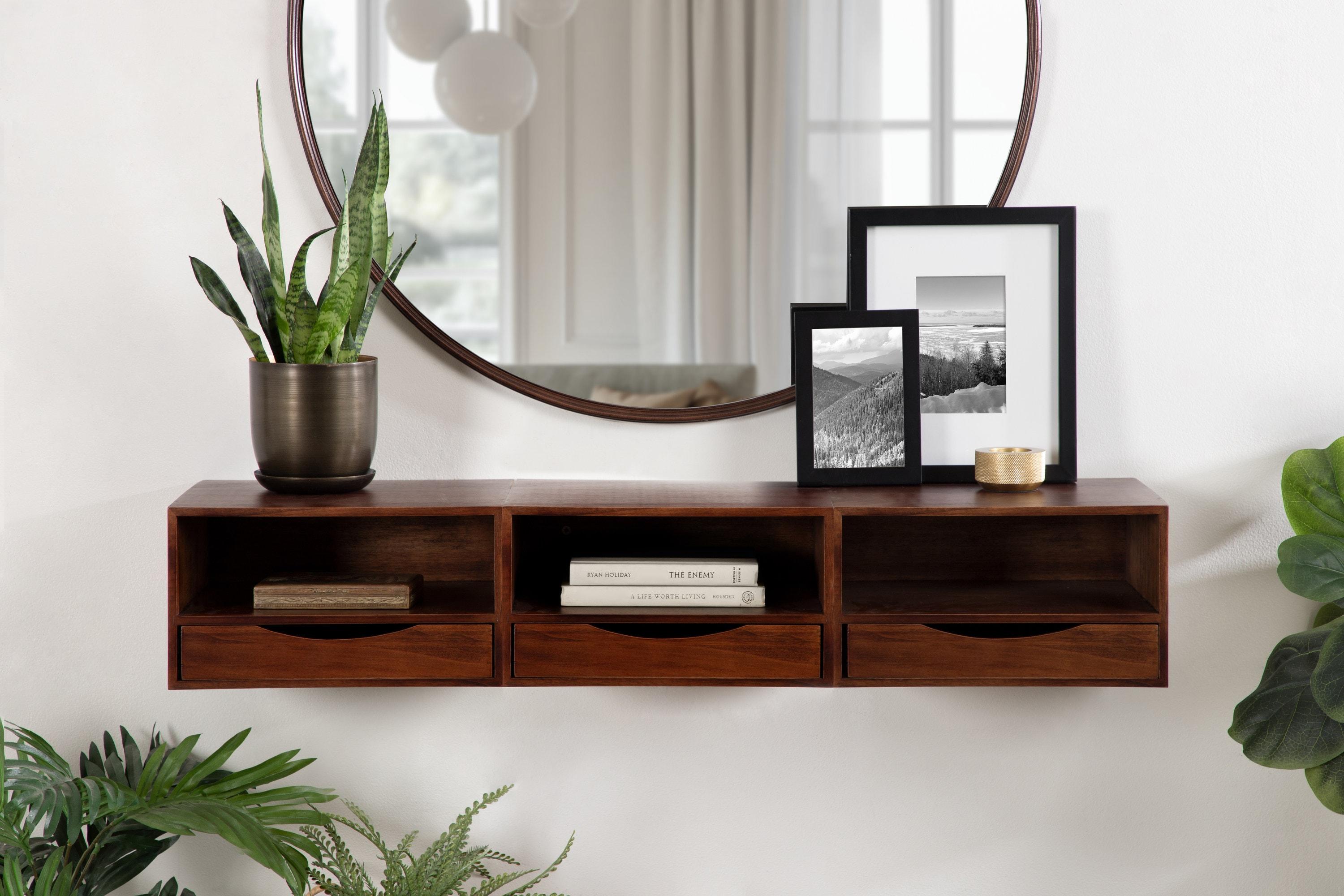 Kate & Laurel All Things Decor 12.5" x 10" x 7" Hutton Floating Wall Shelf with Drawer Walnut Brown: Wood Storage Display