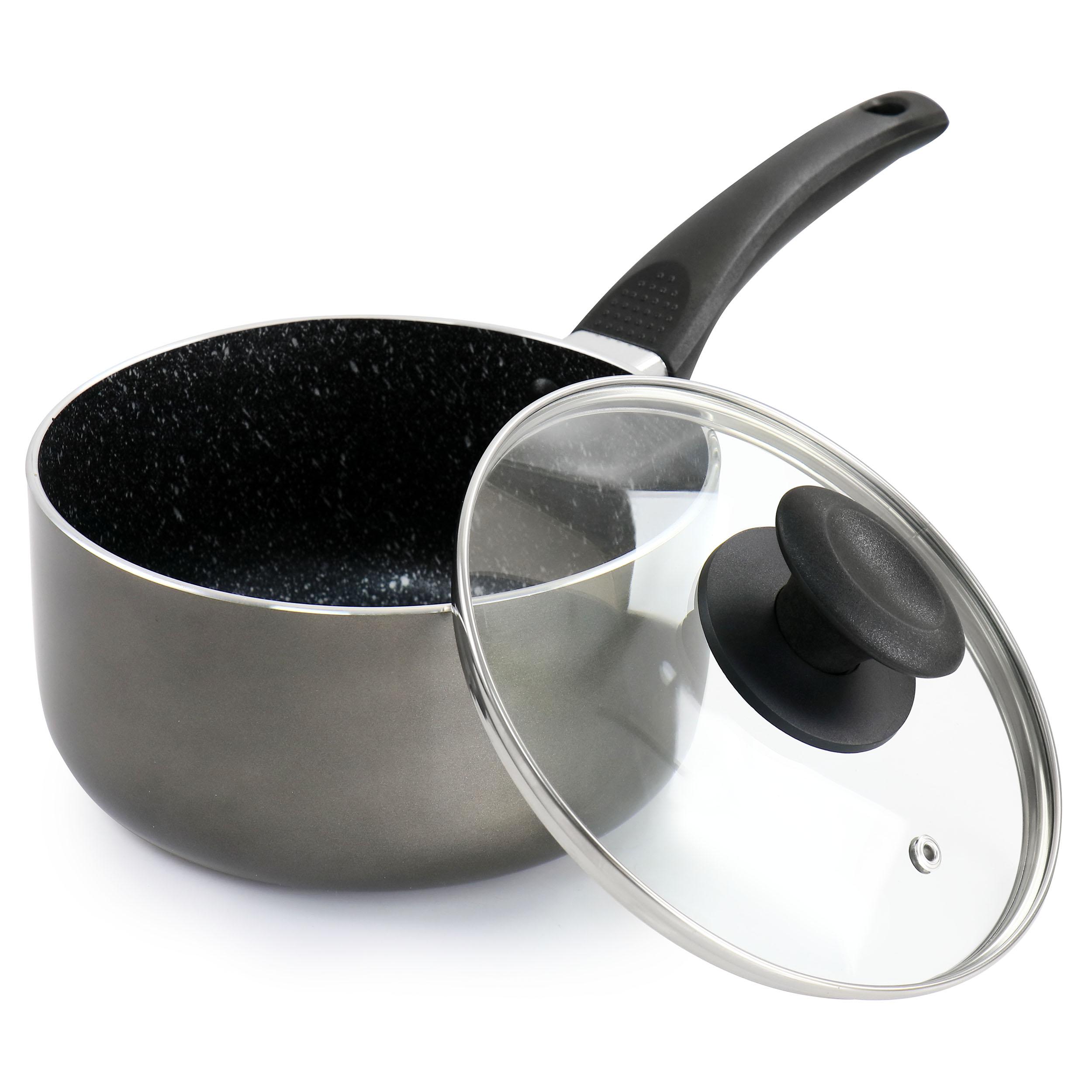 Oster 2.5 Quart Merrion Nonstick Aluminum Saucepan with Lid in Metallic Grey