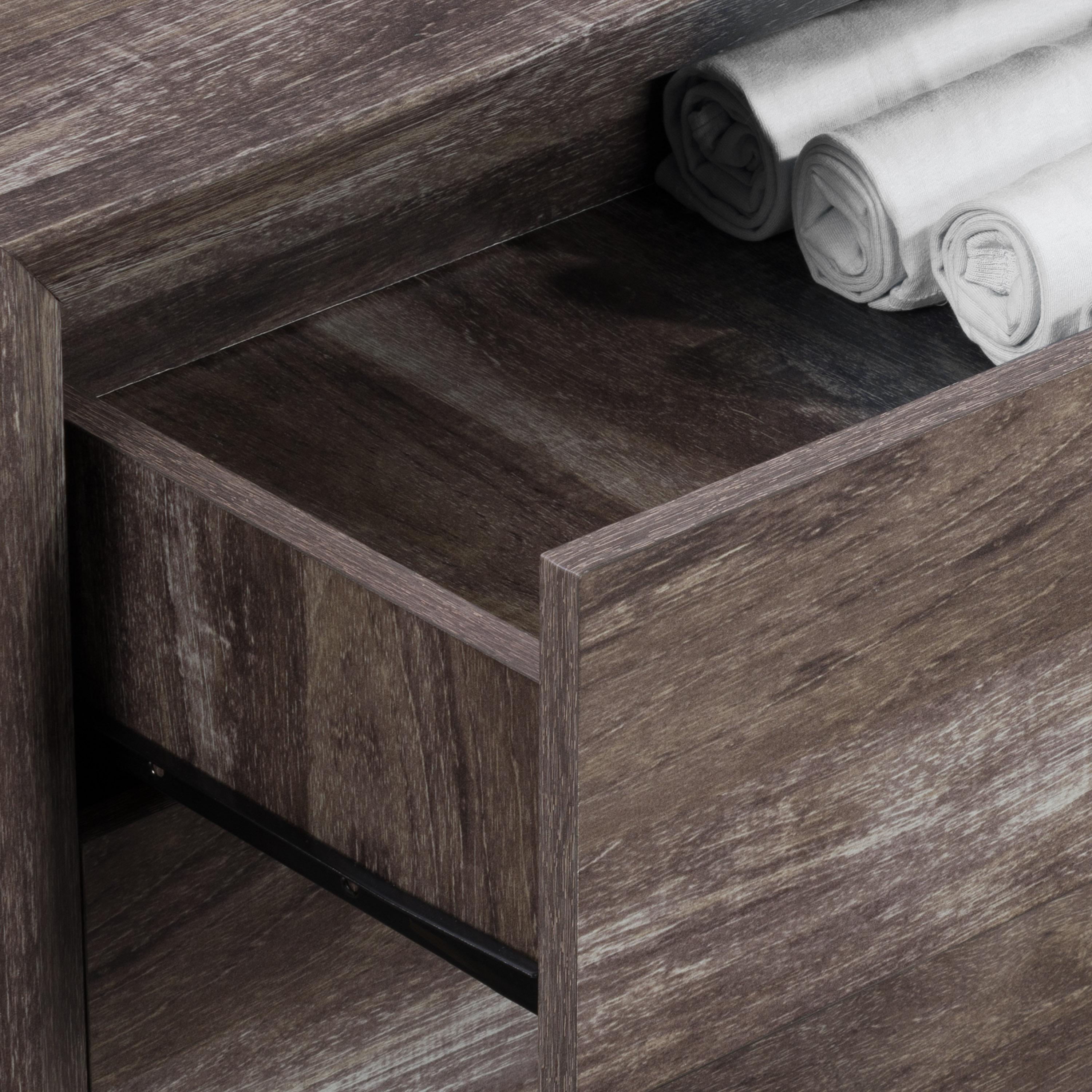 CorLiving Newport Mid Century Modern Brown-Washed Engineered Wood 5-Drawer Tall Dresser for Bedroom - Large, Tall Chest of Drawers - Perfect Bedroom Furniture and Dressers for Clothes Storage