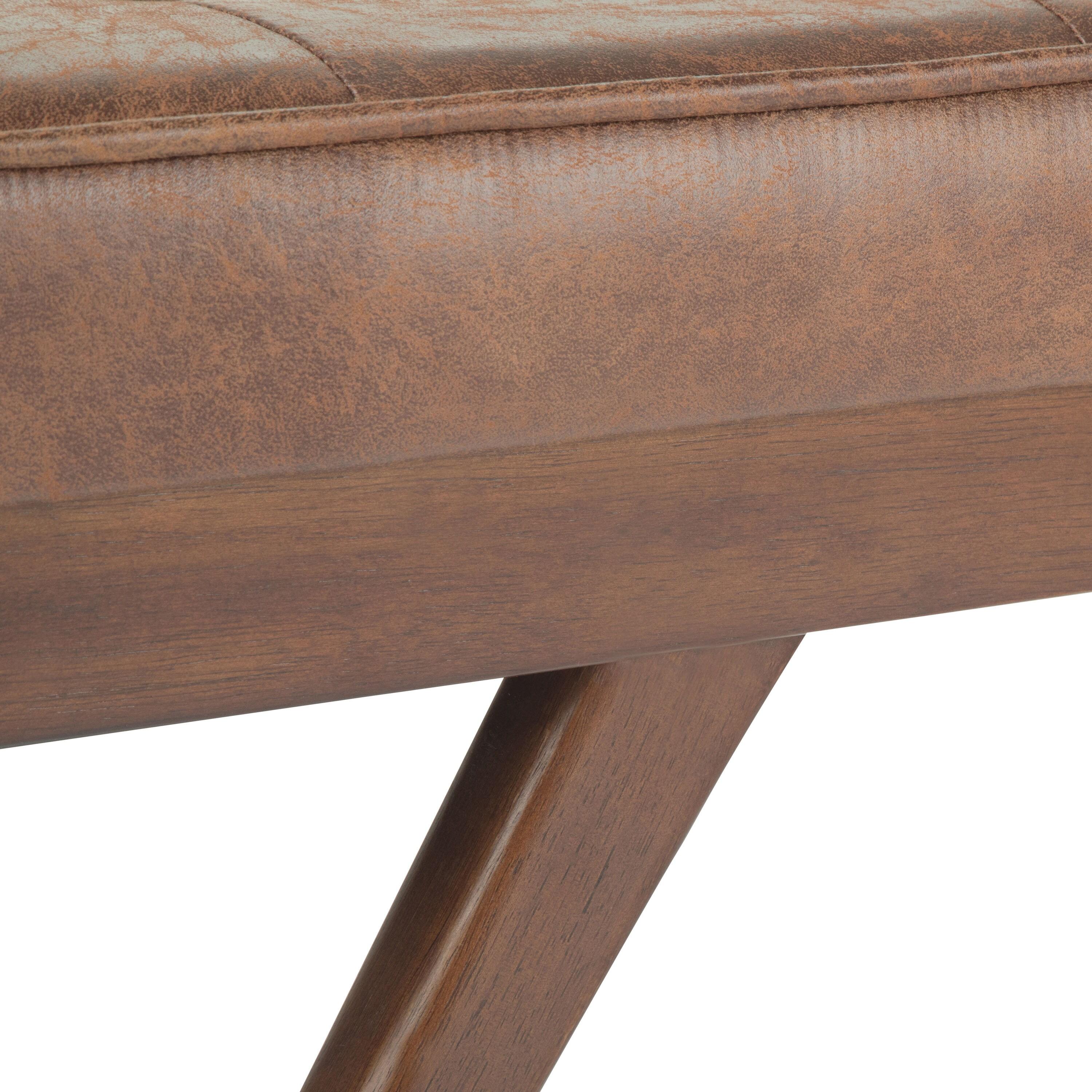 Simpli Home Pierce Solid Hardwood Mid Century Ottoman Bench In Distressed Umber Brown