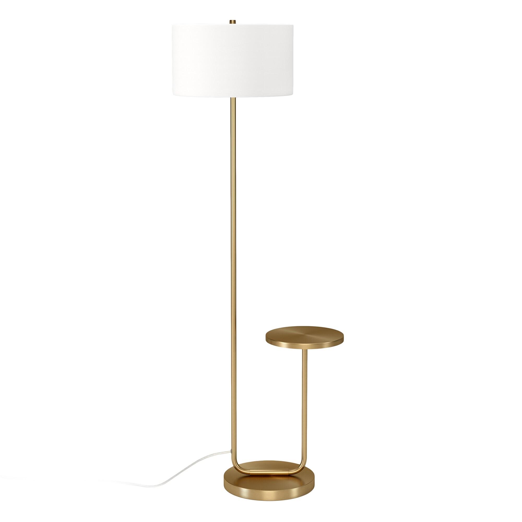 Jacinta Brass & White Modern Floor Lamp with Tray Table