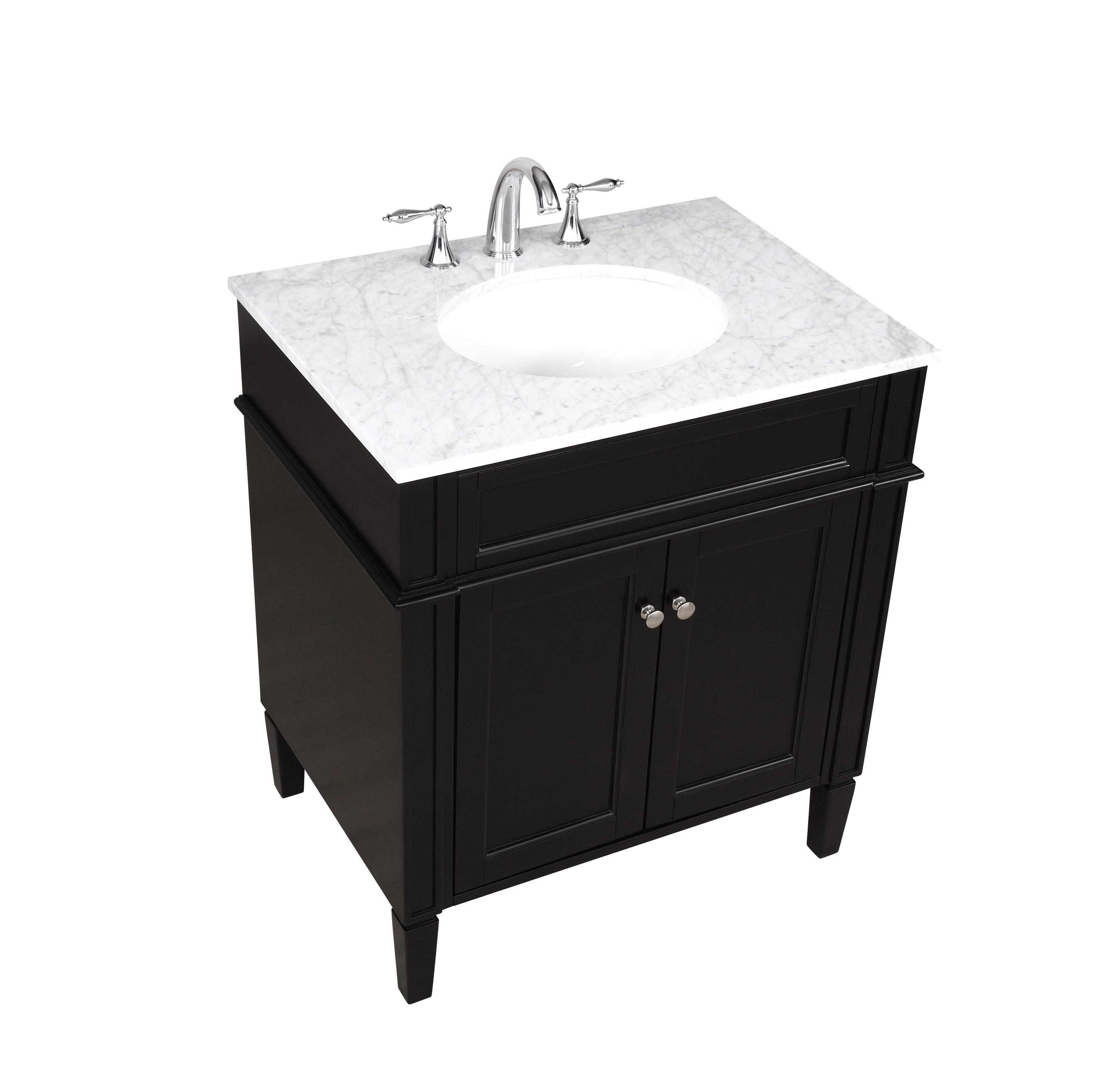 Elegant Decor Park Avenue 30" Solid Wood & Metal Single Bathroom Vanity in Black