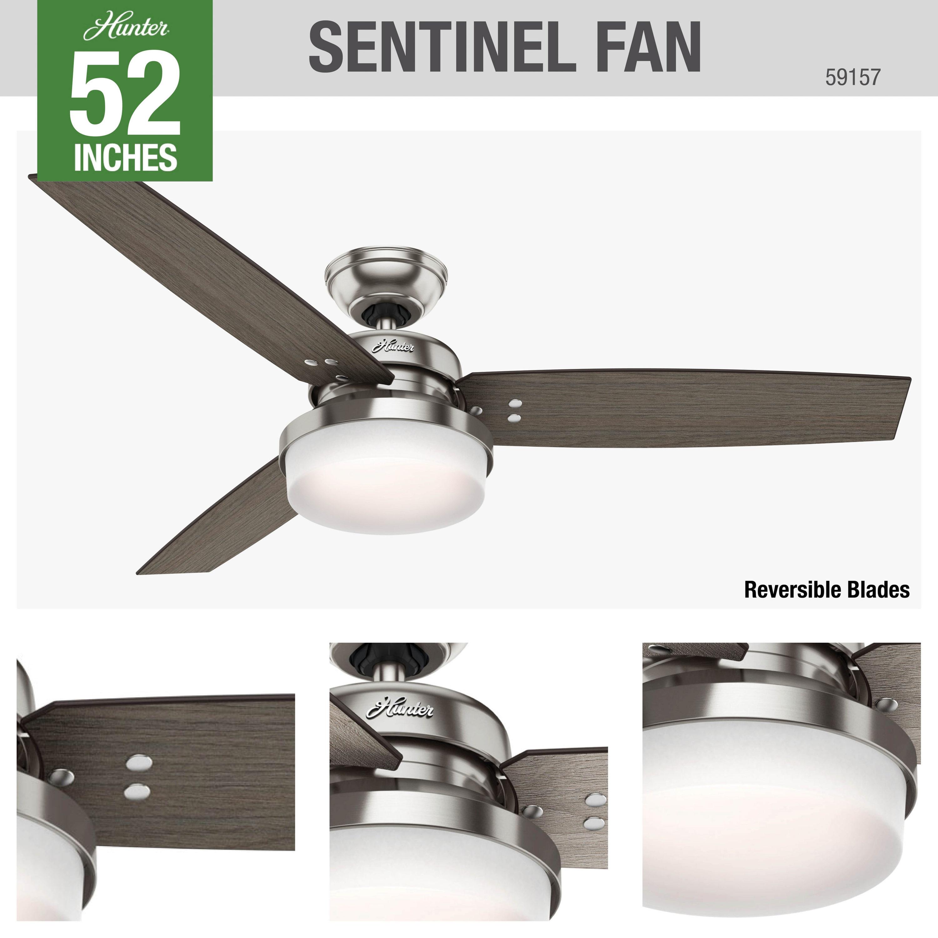 52" Sentinel Ceiling Fan with Remote Nickel: WhisperWind Motor, Reversible - Hunter Fan