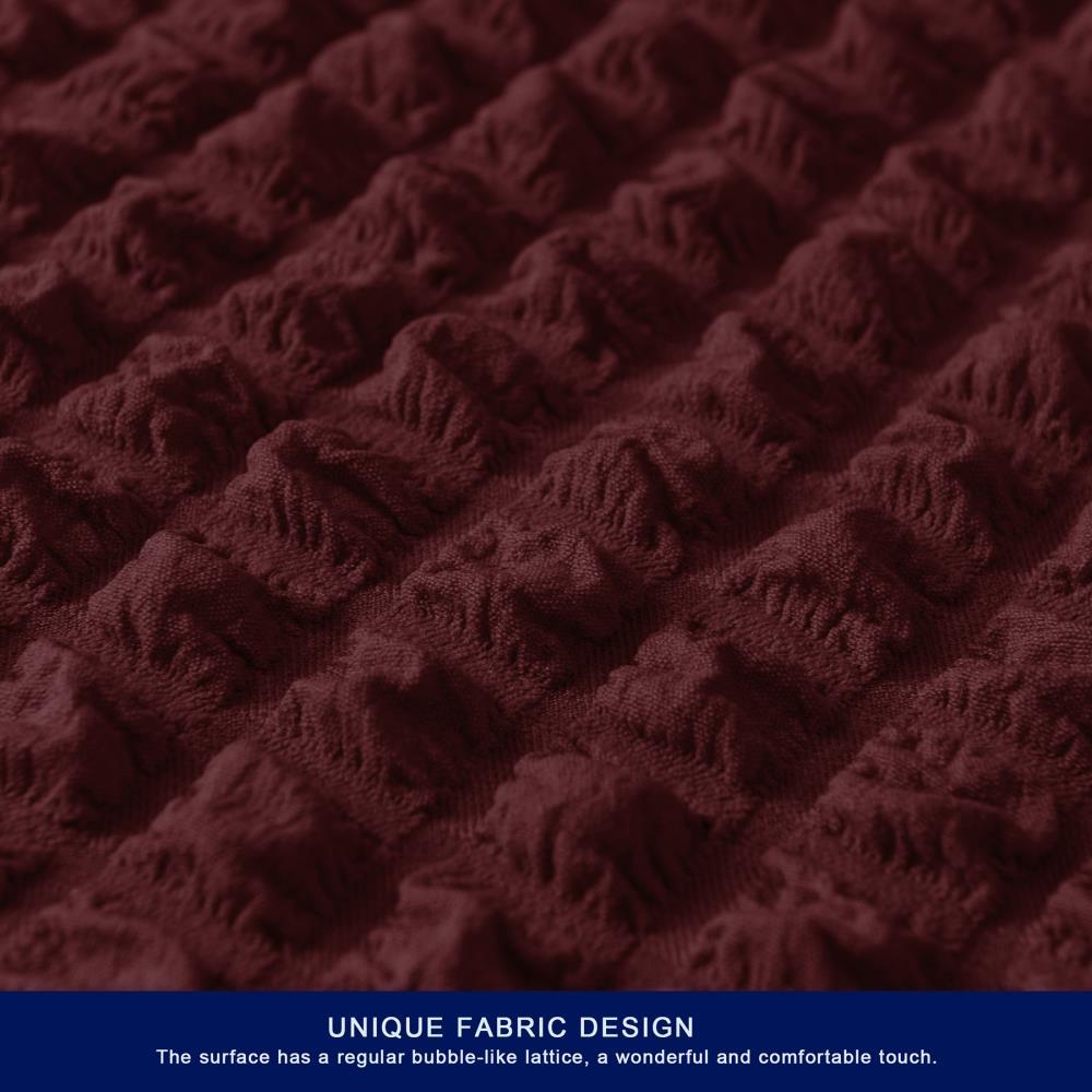 SUBRTEX 1 Piece Seersucker Sofa Slipcover with Skirt Universal Stretch Sofa Couch Slipcover Easy Fitted Chair Furniture Protector(1 Seater,Wine)