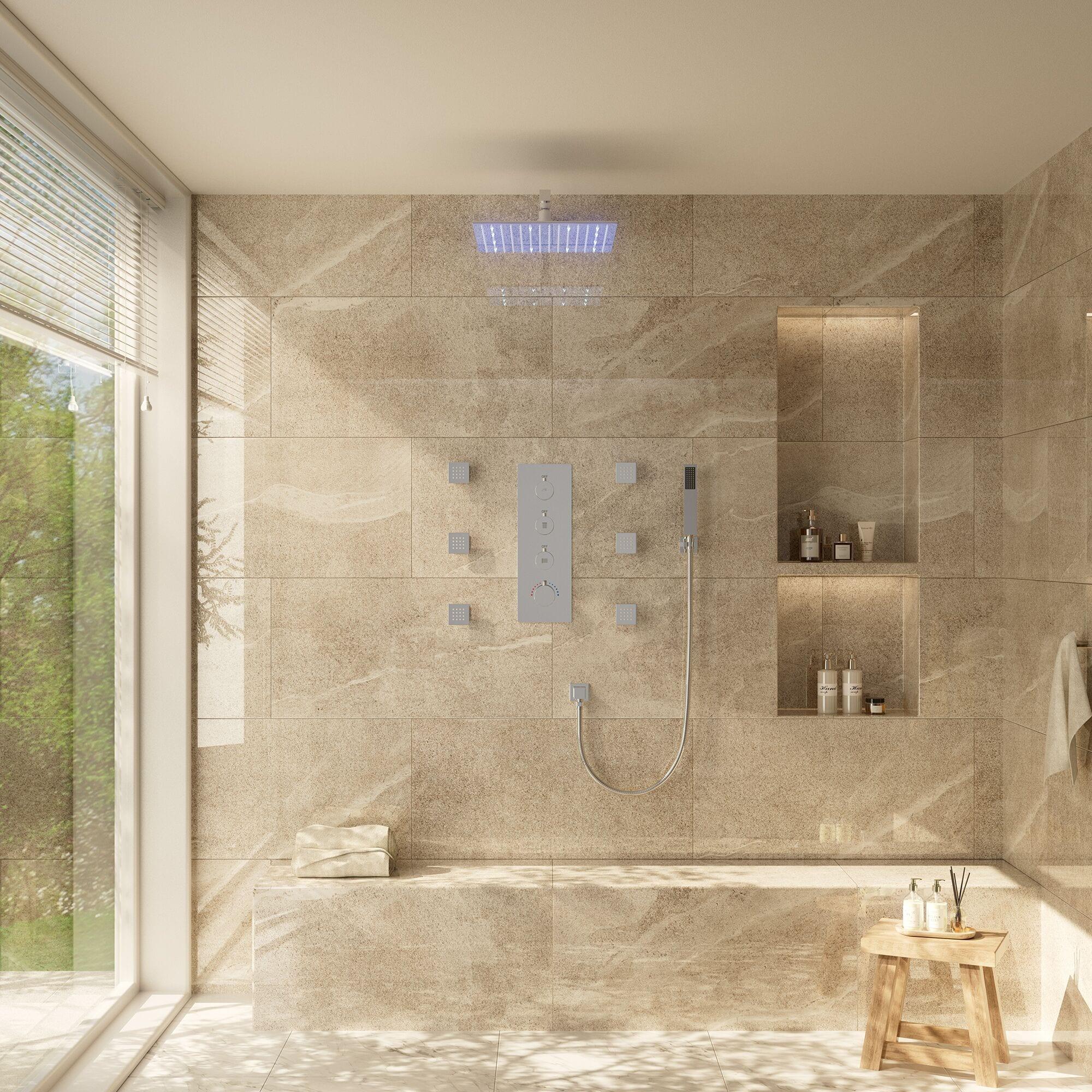 Revitalize 12 Inch Luxury Thermostatic Complete Shower System with Rough-in Valve