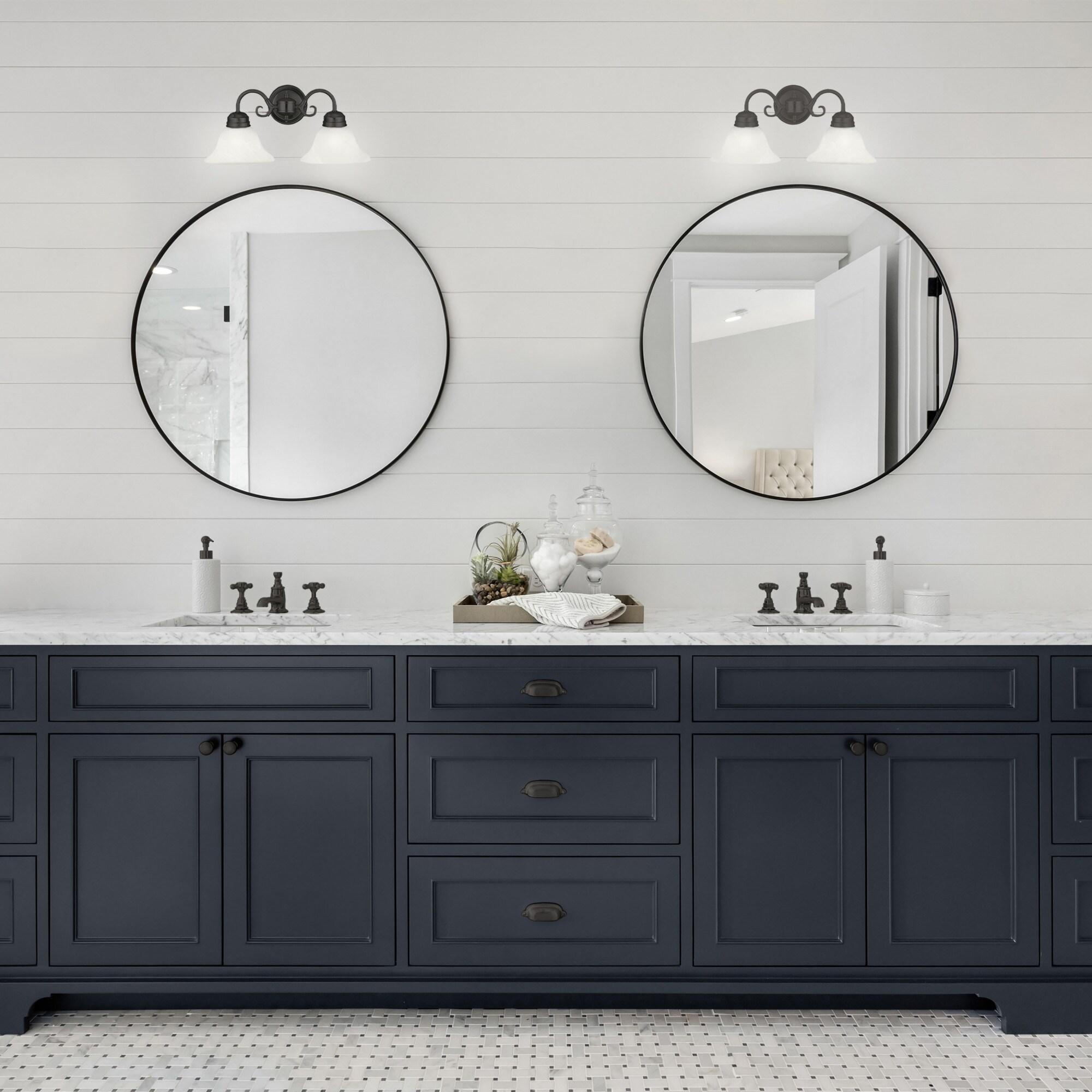 Design House Millbridge 2-Light Dimmable Vanity or Wall Light with Frosted Glass Shades, Oil Rubbed Bronze