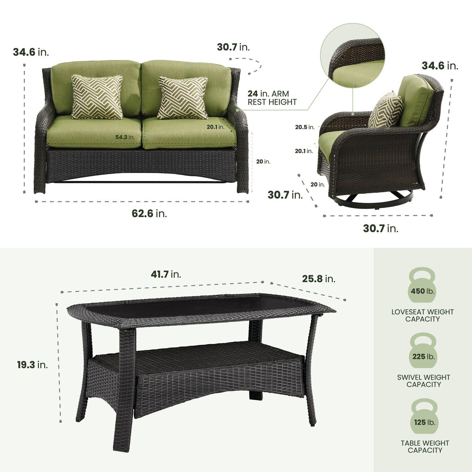 Hanover Strathmere 4-Piece Wicker and Steel Outdoor Conversation Set, Cilantro Green