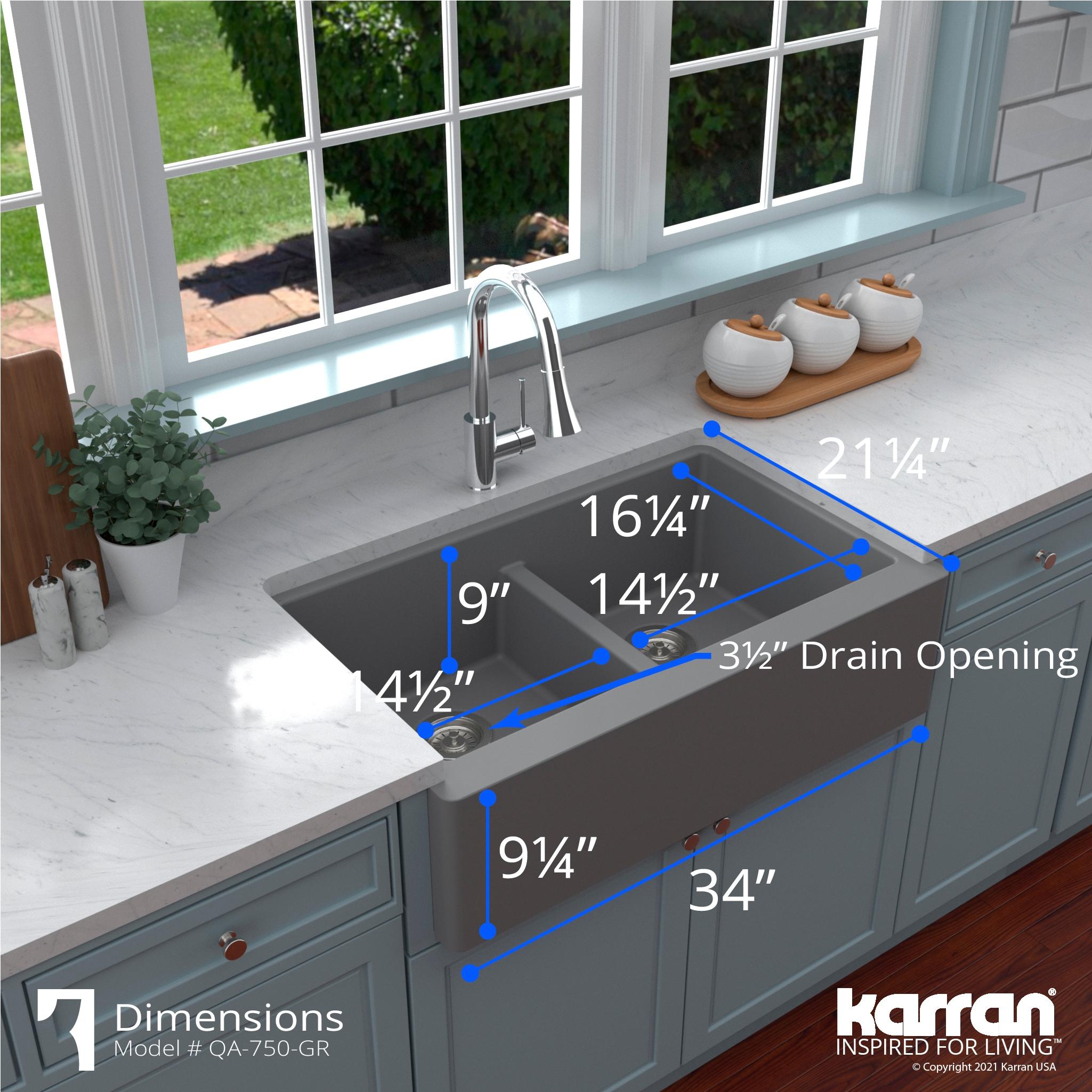 Karran Quartz 34'' X 21-1/4'' 50/50 Double Bowl Farmhouse/Apron Front Kitchen Sink Kit