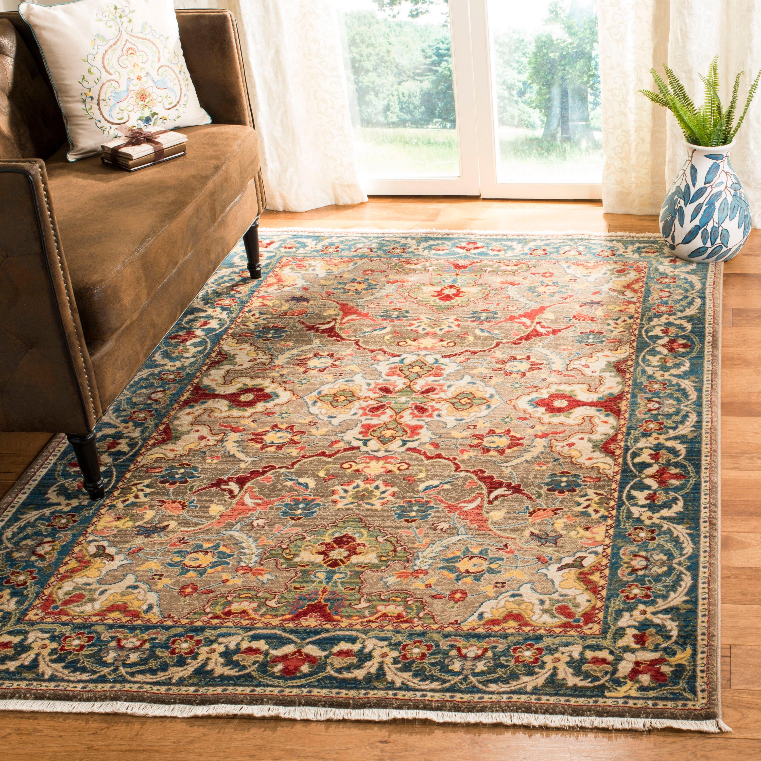 Kashan KSN307 Power Loomed Accent Rug - Taupe/Blue - 3'3"x4'10" - Safavieh