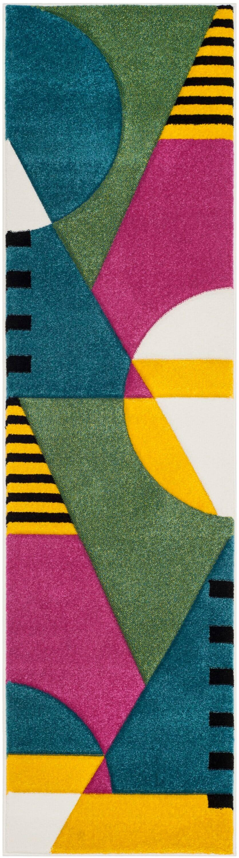 Hollywood HLW706 Power Loomed Runner Rug - Peacock Blue/Fuchsia - 2'3"x6' - Safavieh.