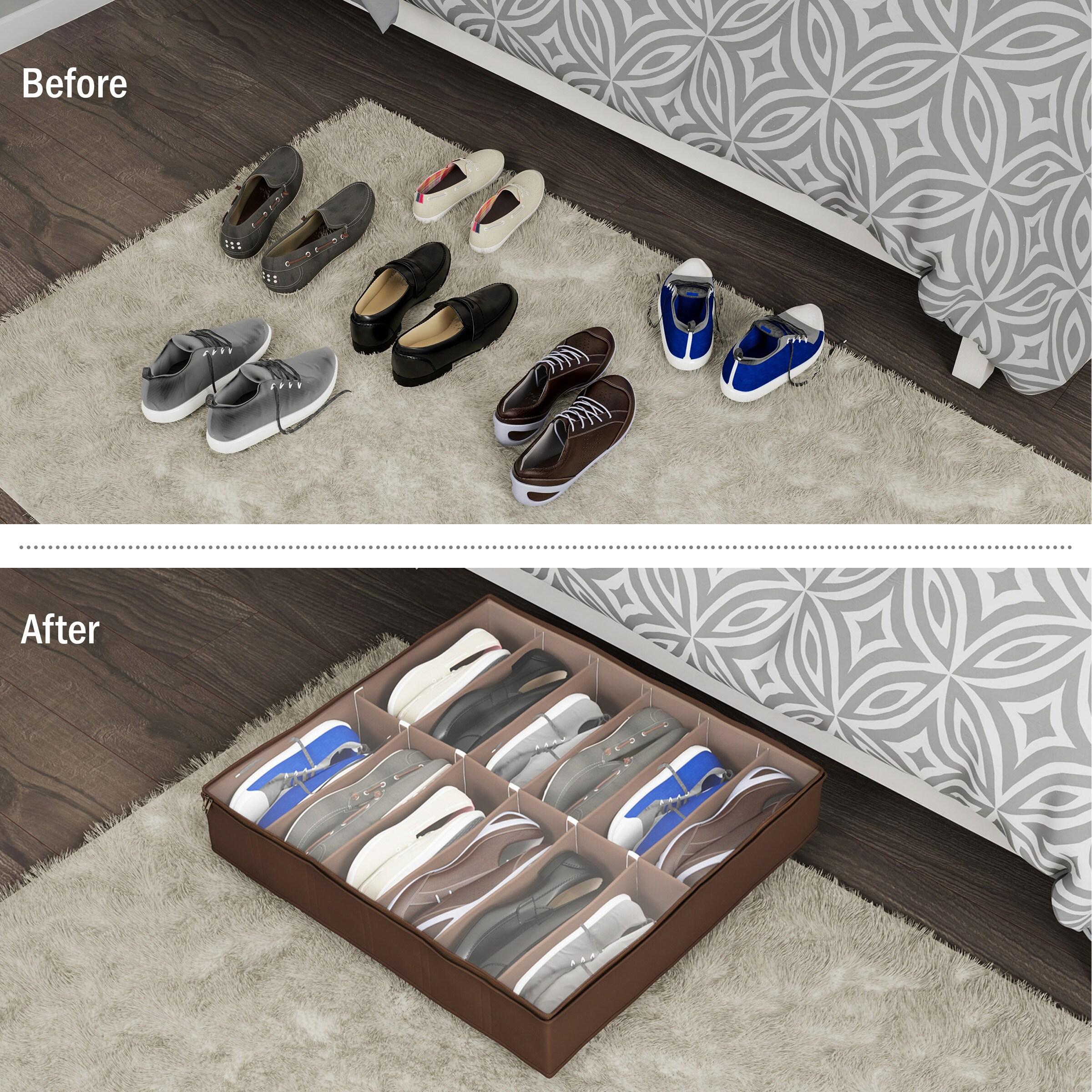 Hastings Home Under-Bed Shoe Storage Organizer With Clear Plastic Zippered Cover - Brown
