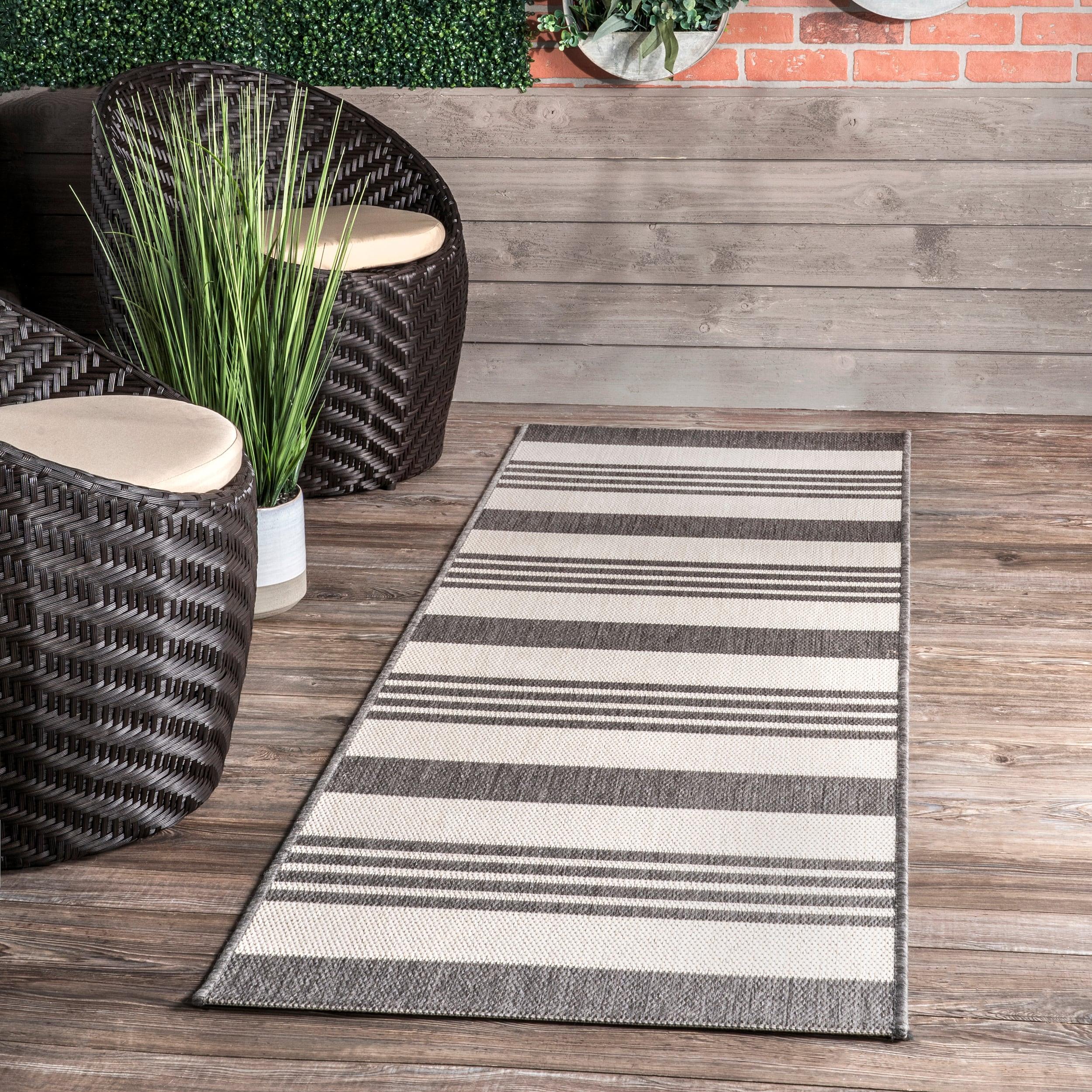 Nuloom Robin Striped 2x8 Indoor/Outdoor Runner Rug for Living Room Patio Deck Front Porch Entryway Hallway Kitchen, Light Grey/Ivory