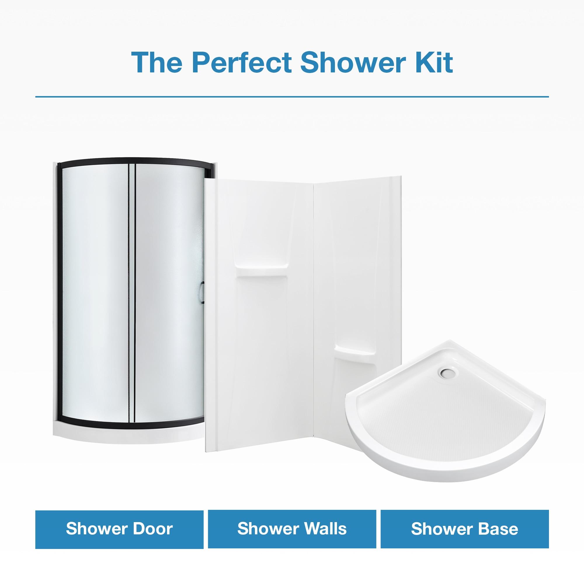 OVE Decors Breeze 33 in. Framed Round Shower Kit w/ Frosted Glass, Base, Wall