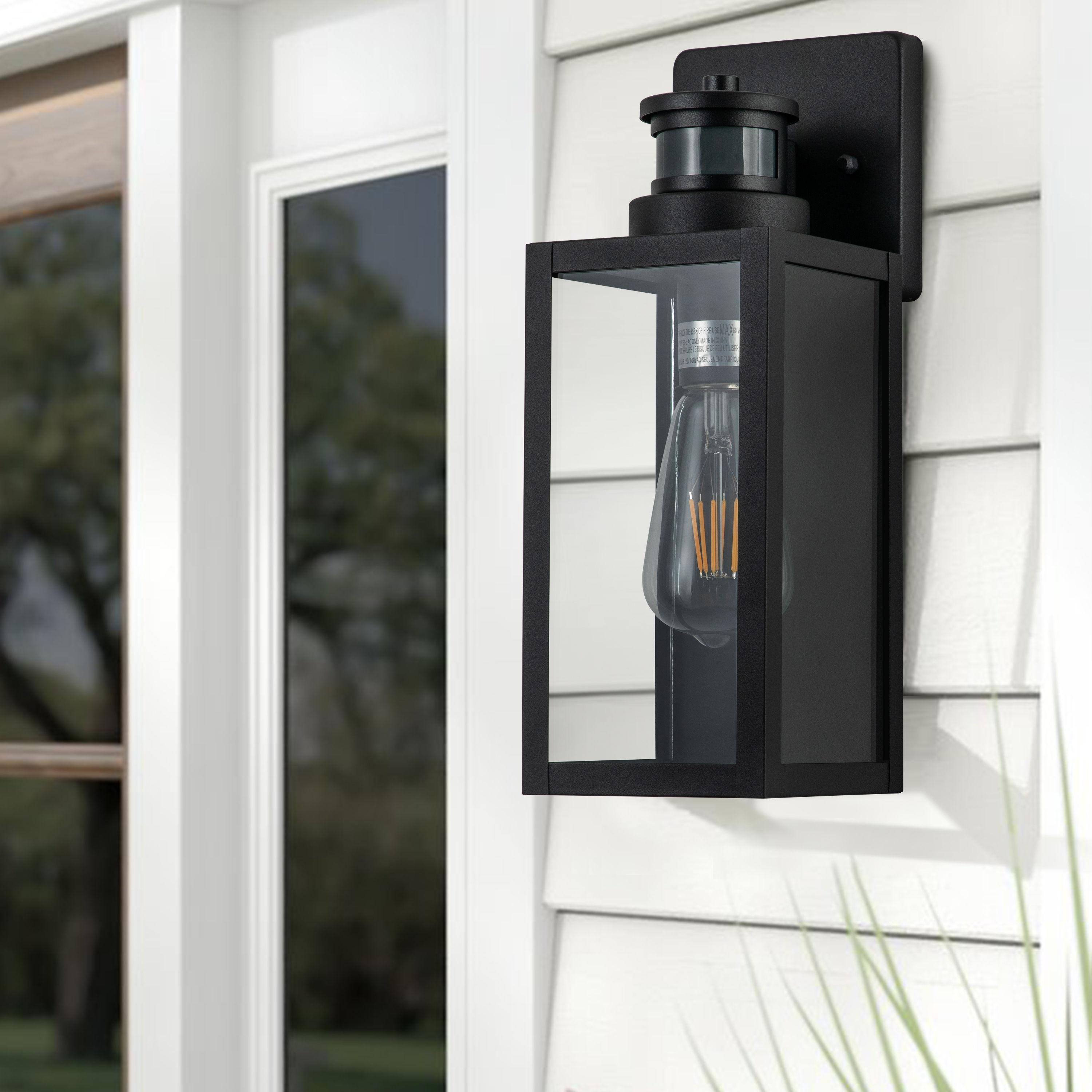 C Cattleya 2-Pack Matte Black Motion Sensor and Dusk to Dawn Outdoor Wall Lantern