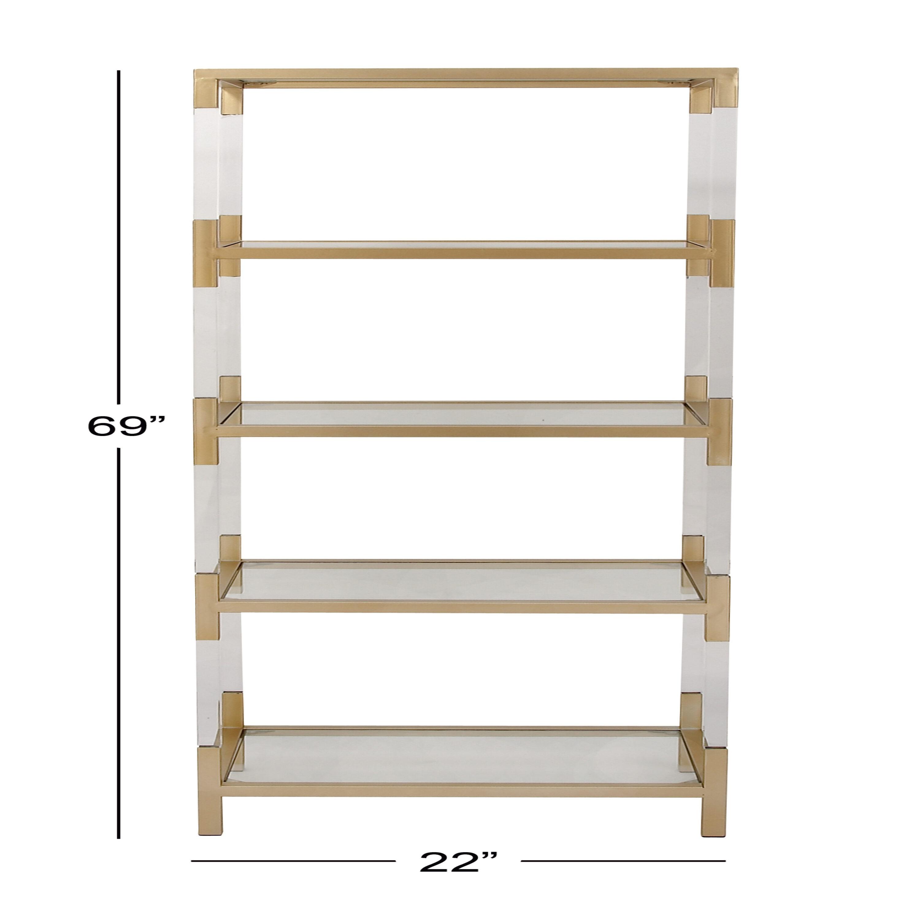 69" Metal and Acrylic Bookcase Gold - Olivia & May: No Assembly, 5 Fixed Shelves