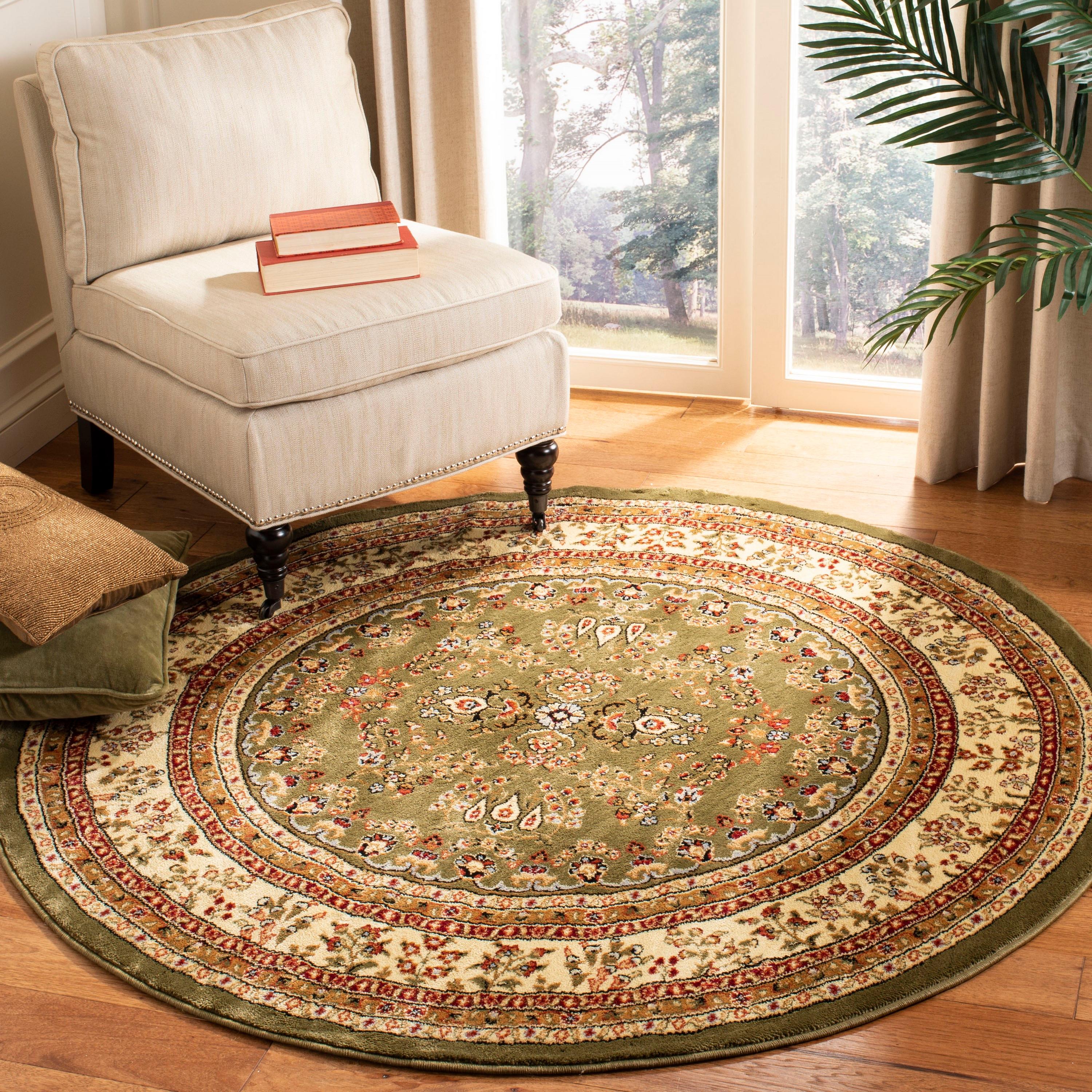 Lyndhurst Sarouk LNH331 Power Loomed Area Rug - Sage/Ivory - 5'3" Round - Safavieh