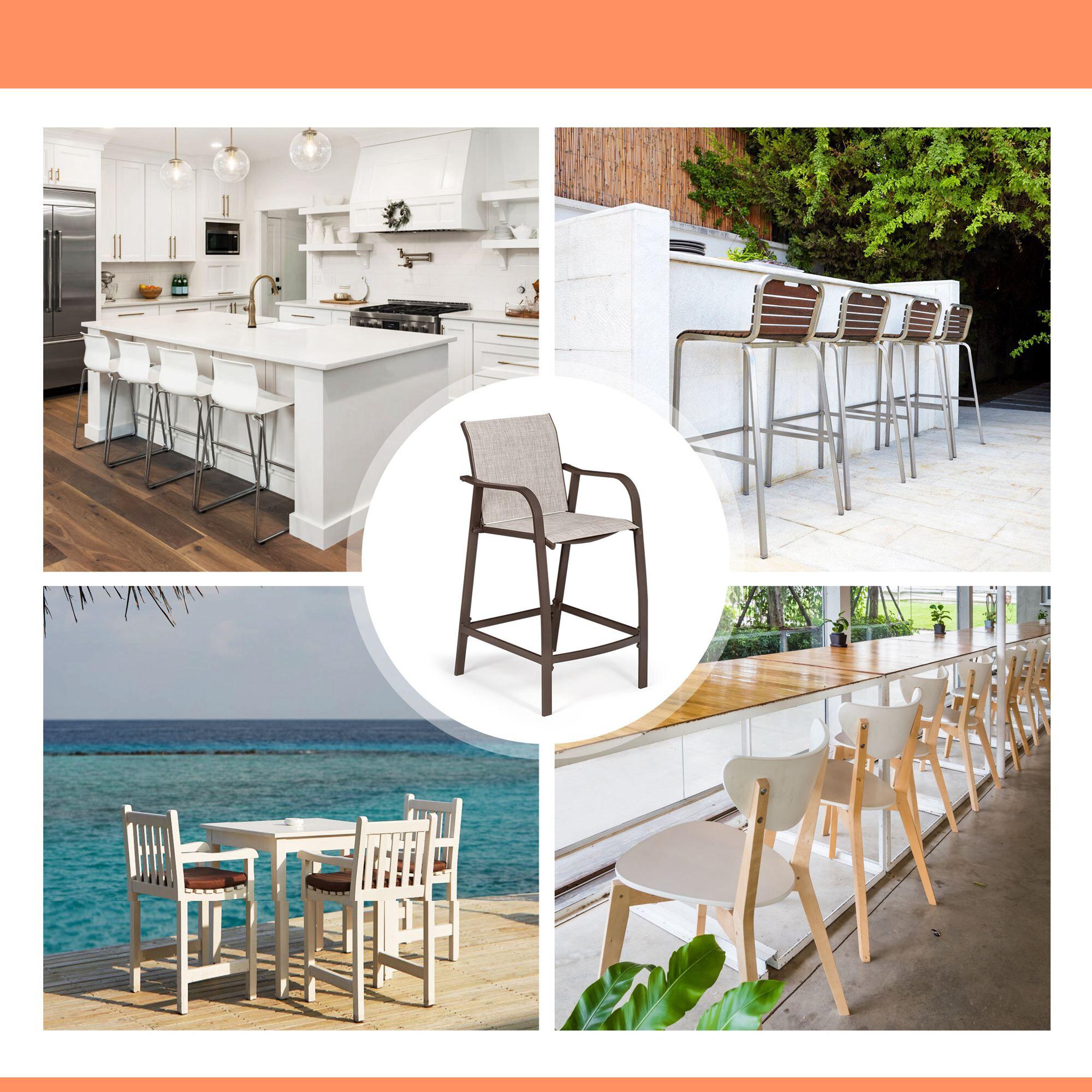Pellebant Set of 2 Outdoor Counter Height Bar Stools  Aluminum Patio Bar Chairs,Espresso
