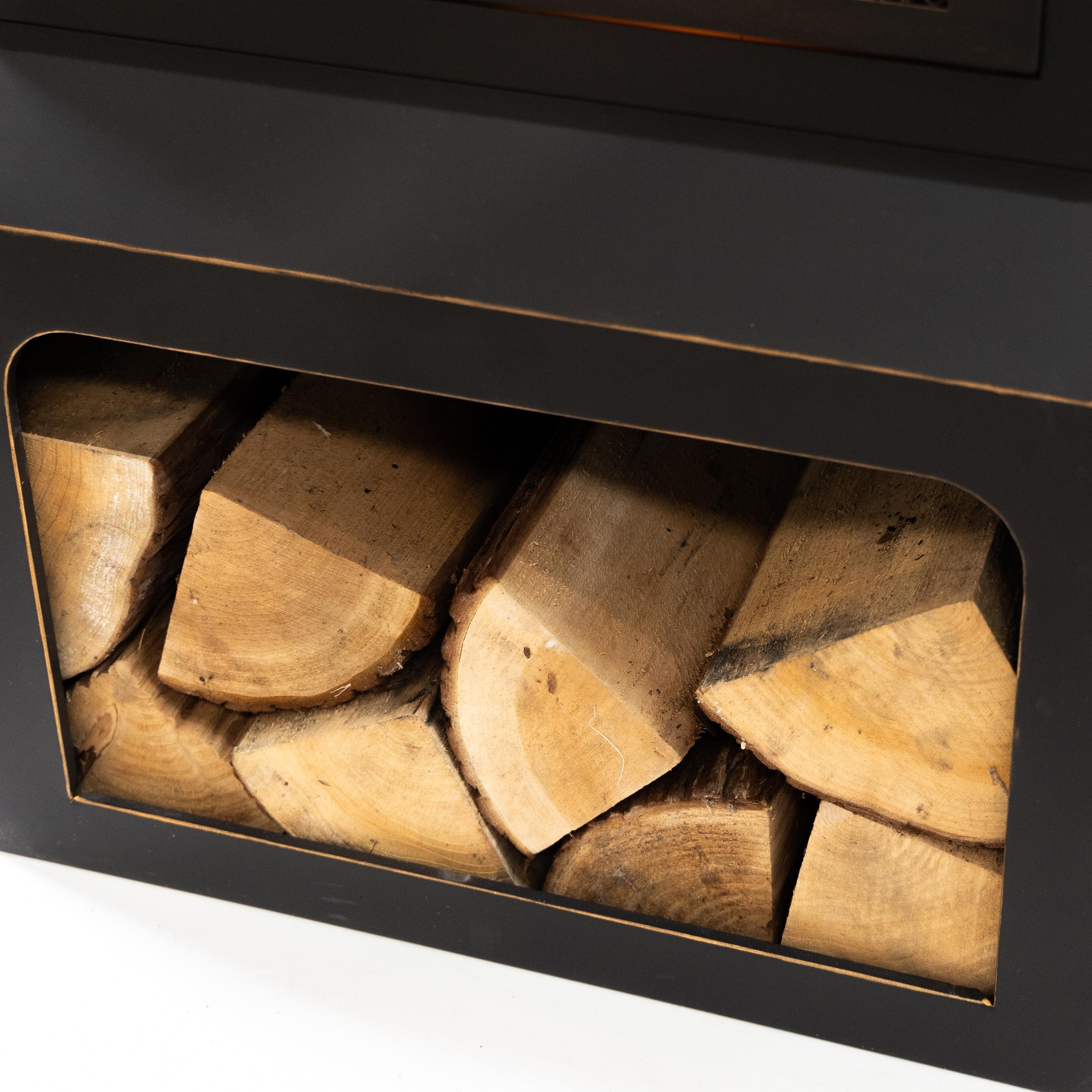 Deko Living Deko Living 26" Square Outdoor Steel Wood Burning Fireplace with Cast Iron Cooking Grill, Log Storage and Poker
