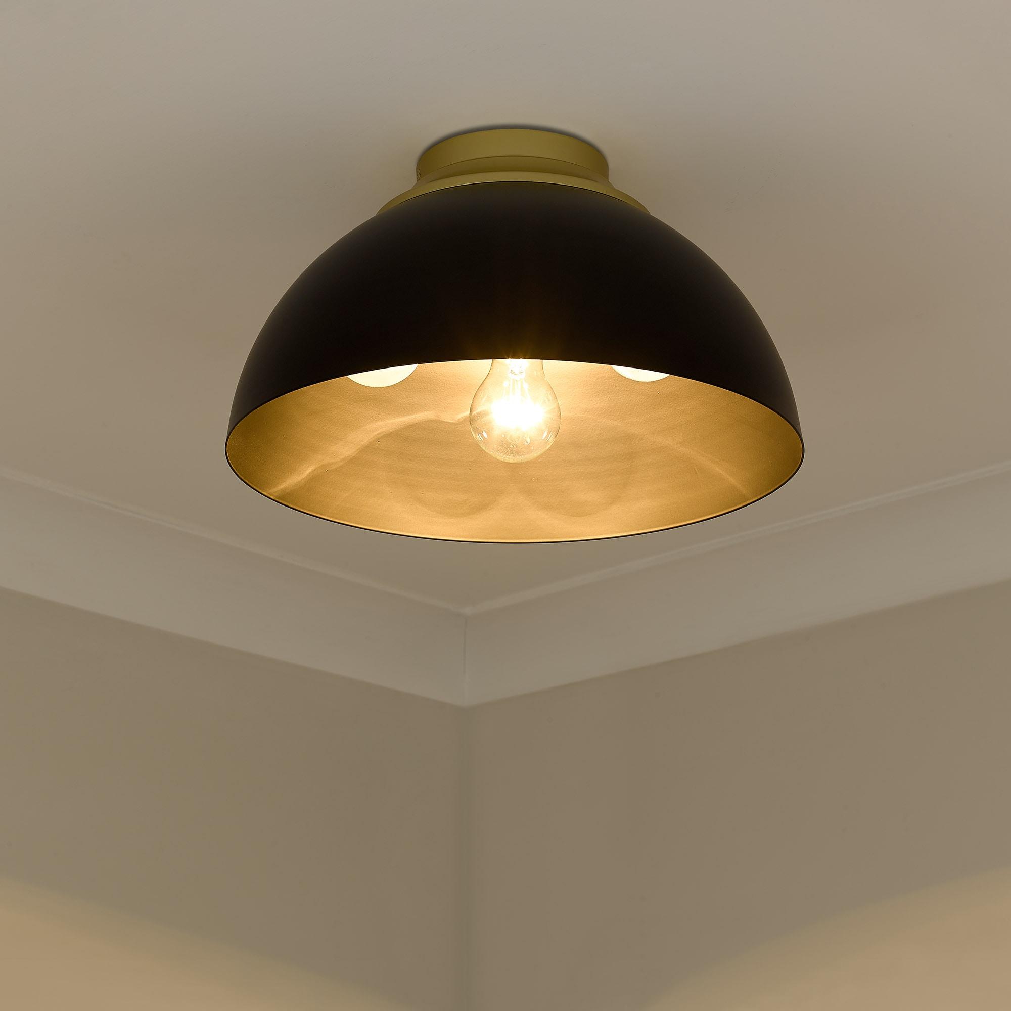 Golden Lighting Zoey 3-Light Flush Mount in Olympic Gold with Matte Black
