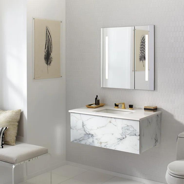 AiO Recessed Frameless Medicine Cabinet with 3 Adjustable Shelves and LED Lighting