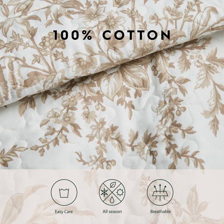 Laura Ashley Full/Queen Bedford Reversible Quilt Set Mocha: Includes 2 Shams, Machine Washable