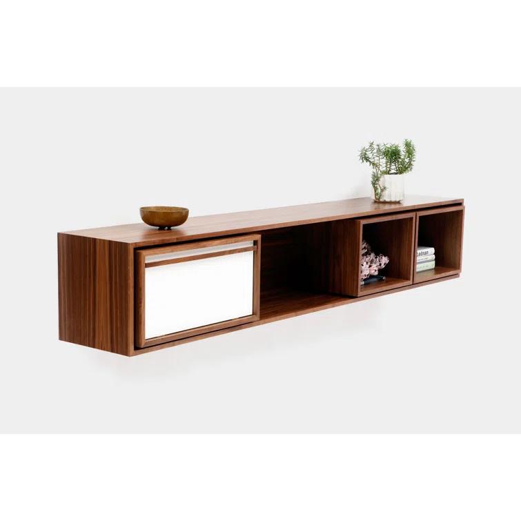 Low Units Walnut Recessed Wall Shelf with Drawer
