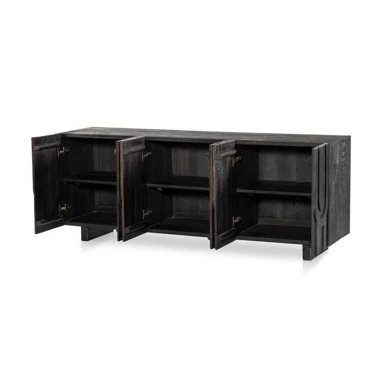 Dark Totem Black Reclaimed Wood Media Console with Cabinet