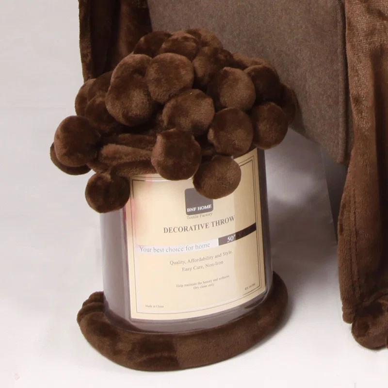 Flannel Fleece Pom Pom Blanket