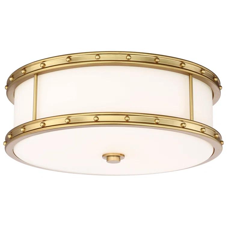 Minka Lavery Modern Ceiling Light Flush Mount Fixture 15 1/2" Liberty Gold Etched Opal White Glass Shade for Bedroom Kitchen House
