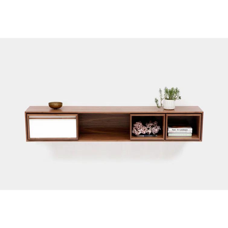 Low Units Walnut Recessed Wall Shelf with Drawer