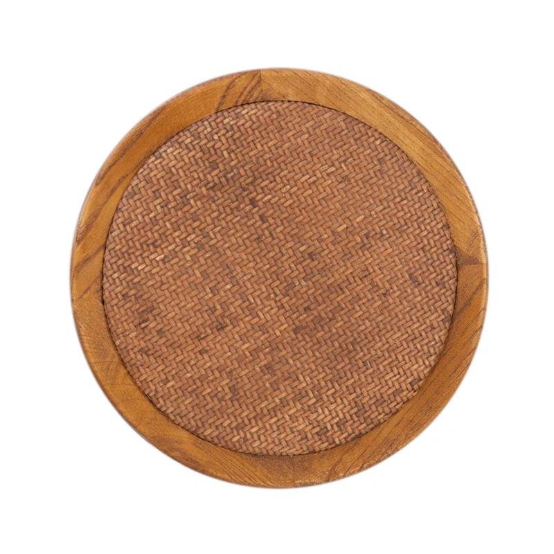 Dovecove Rae Round Rattan Seat Counter Stool with Solid Wood Frame
