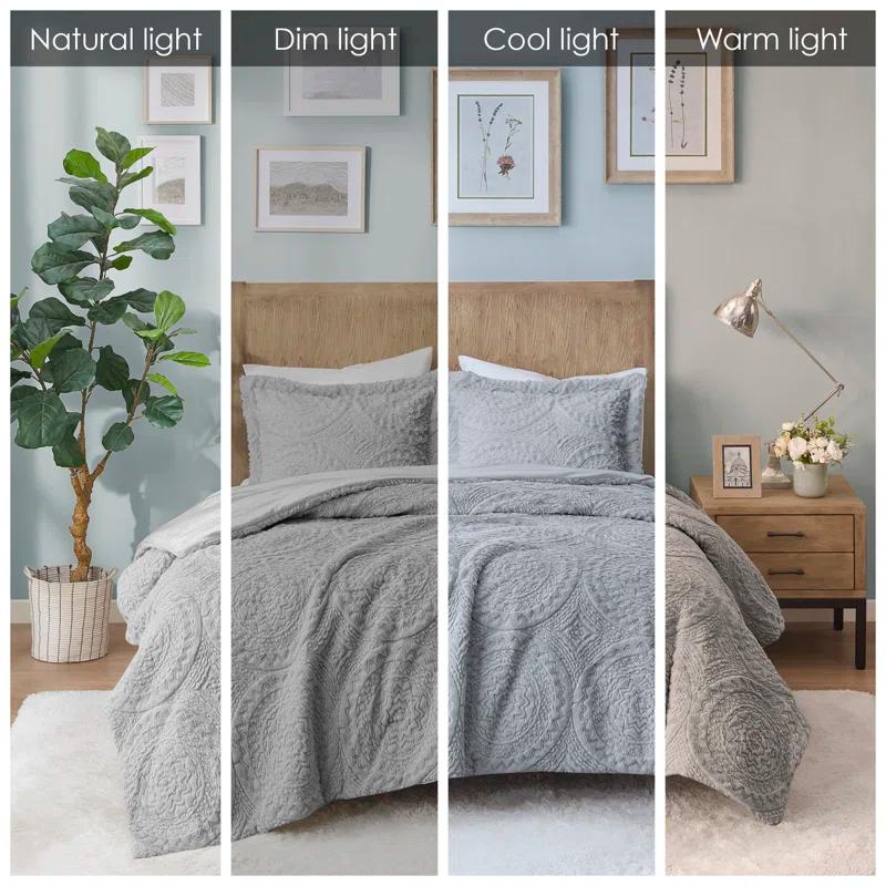 Arya Embroidered Medallion Faux Fur Ultra Plush Comforter Set