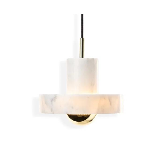 Geometric White Marble & Brass LED Pendant Light