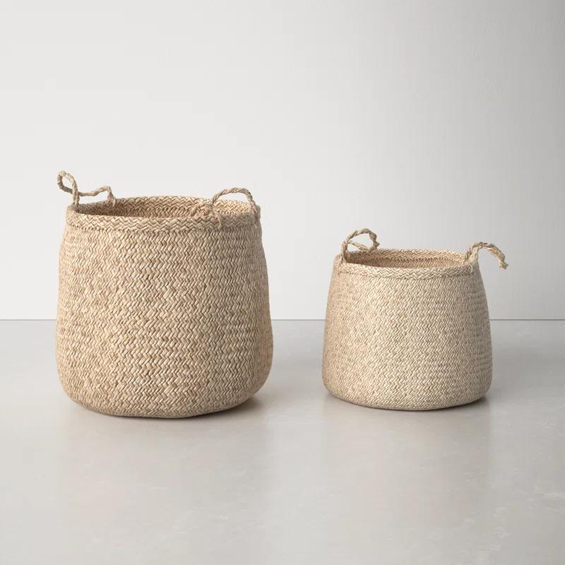 Sadia Handmade Seagrass Basket With Handles - Set of 2