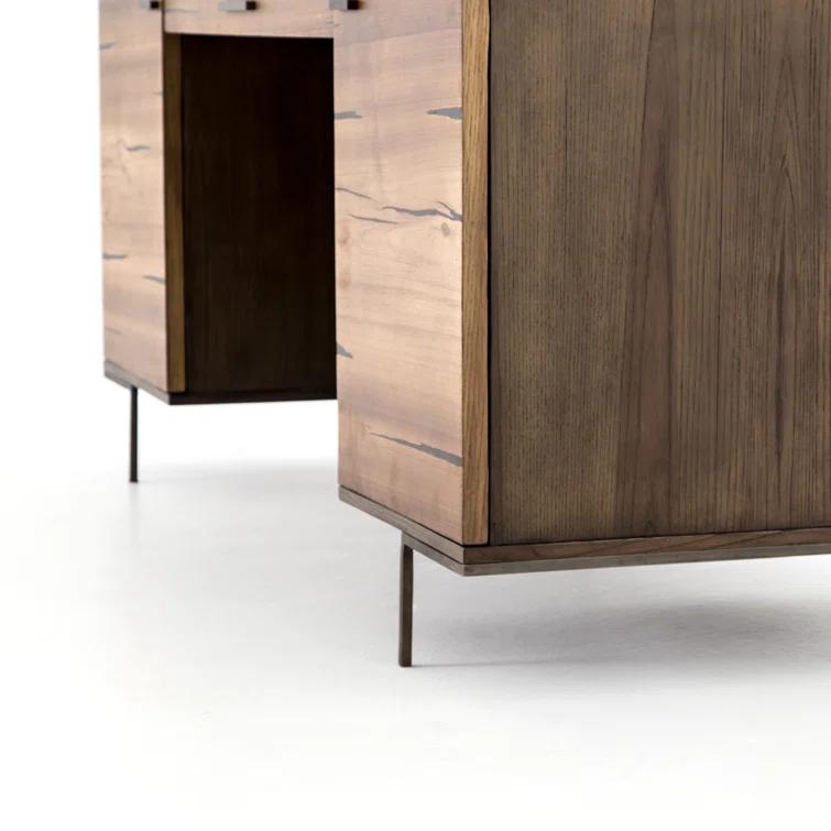 Natural Wood and Iron Home Office Desk with Drawer