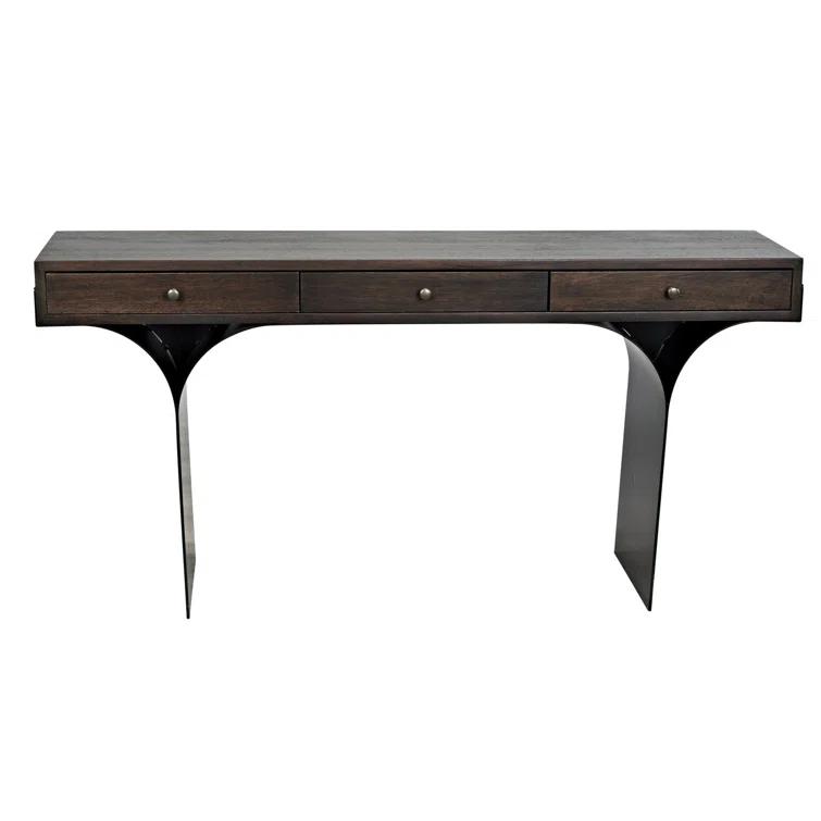 Truss Solid Wood Top Metal Base Writing Desk