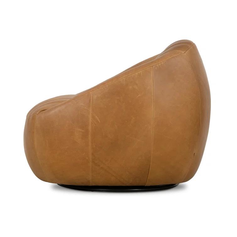 Sienna Brown Top Grain Leather Swivel Barrel Chair