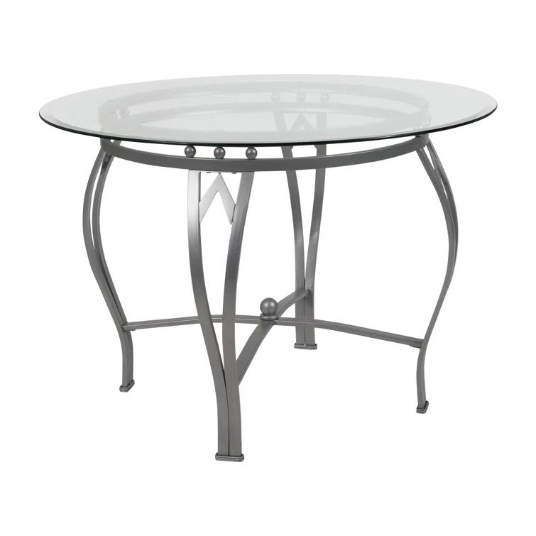 Flash Furniture Syracuse Round Glass Dining Table with Bowed Out Metal Frame