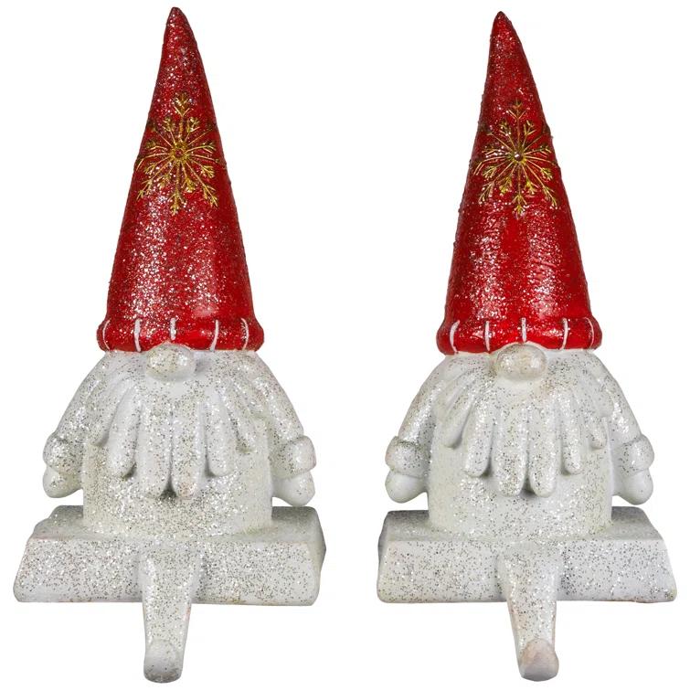 Northlight Seasonal Glittered Gnome Christmas Stocking Holders - 8.25" - Set Of 2 (Set of 2)
