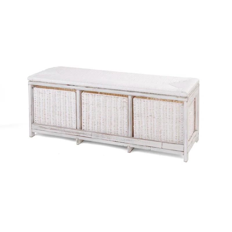 Kid''s Storage Bench With Woven Top And Baskets