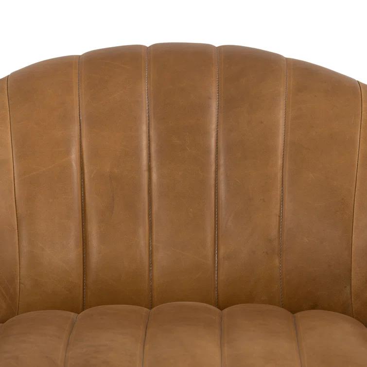 Sienna Brown Top Grain Leather Swivel Barrel Chair