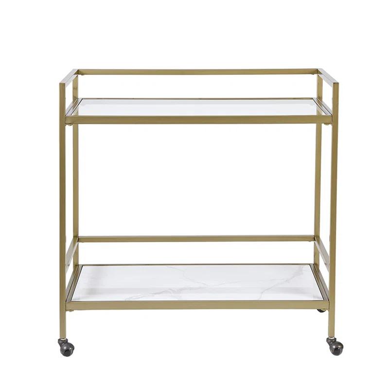 Martha Stewart Lionel 2-Tier Bar Cart with Glass Top and Ceramic Shelf