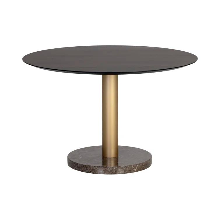 Gray and Gold Round Marble Wood Dining Table